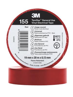 3M™ Temflex™ Vinyl Electrical Tape 155, Red, 19 mm x 20 m, 100 Rolls/Case Image