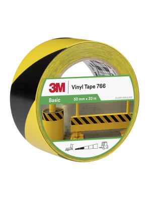 3M™ Hazard Warning Tape 766, Yellow/Black, 50 mm x 33 m, Individually Wrapped Conveniently Packaged Image