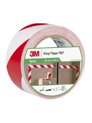 3M™ Hazard Warning Tape 767, Red/White, 50 mm x 33 m, Individually Wrapped Conveniently Packaged Image