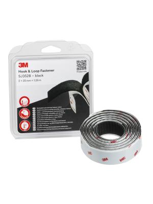 3M™ Hook and Loop Fastener SJ352B, Black, 25 mm x 1.25 m, 4.4 mm, Blister IPC Image
