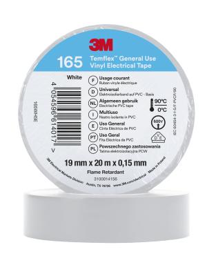 3M™ Temflex™ Vinyl Electrical Tape 165, White, 19 mm x 20 m, 100 Rolls/Case Image