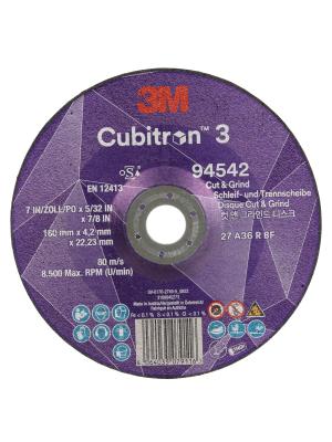 3M™ Cubitron™ 3 Cut and Grind Wheel, 94542, 36+, T27, 180 mm x 4.2 mm x 22.23 mm, EN, 10/Pack, 20 ea/Case Image