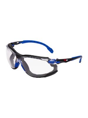 3M™ Solus™ 1000 Safety Glasses, Blue/Black Frame, Scotchgard™ Anti-Fog /Anti-Scratch Coating (K&N), Clear Lens, Foam Gasket and Strap, S1101SGAFKT-EU Image