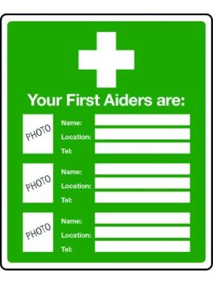 Your first aiders are (photo & text insert areas) sign Image