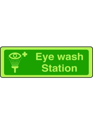 Eye wash station with symbol sign in photoluminescent Image