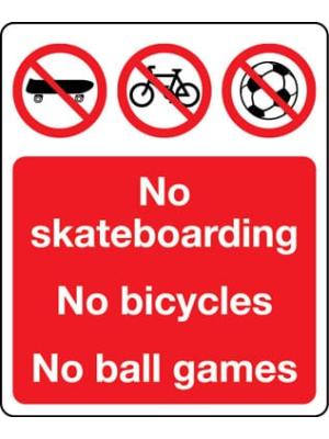 No skateboarding No bicycles No ball games sign Image
